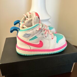 Jordan Kids' White, Pink, and Teal Sneakers